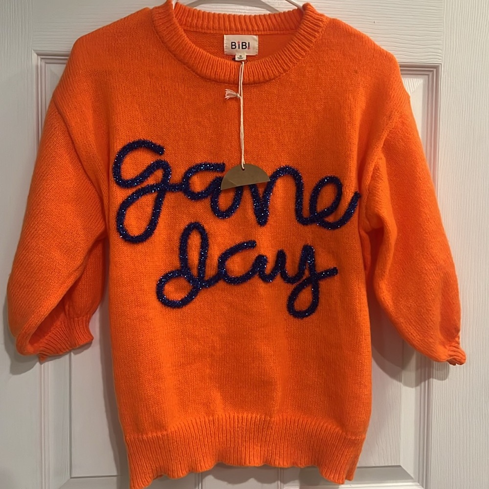 BiBi Orange Sweater with Blue Lettering - Picture 2 of 4